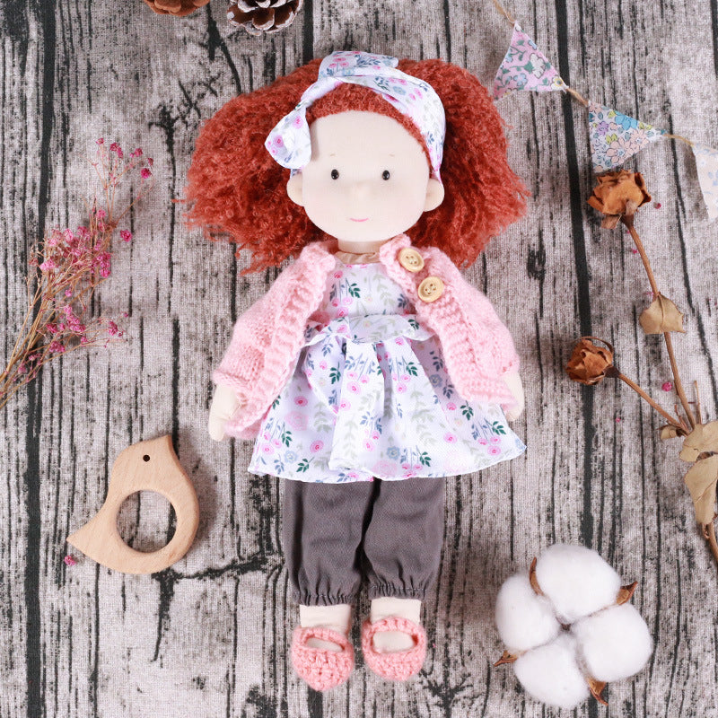 Lina™ | Handgemachte Stoffpuppe mit rosa Strickjacke – 30 cm